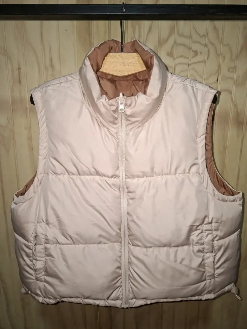 Puffa acolchado marrón y beig sin mangas reversibe - 2