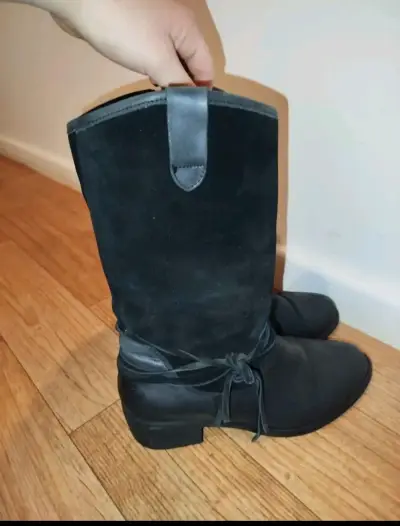 Botas de cuero negras para mujer - miniatura 1