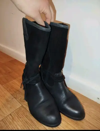 Botas de cuero negras para mujer - miniatura 2