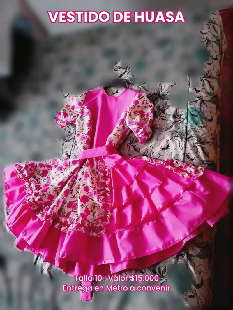 Vestido de huasa niña color rosa floral TALLA 10 - 1