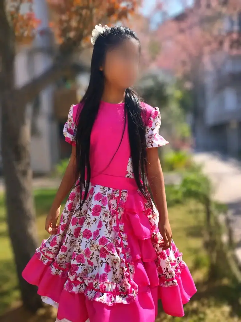 Vestido de huasa niña color rosa floral TALLA 10 - 2