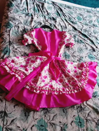 Vestido de huasa niña color rosa floral TALLA 10 - miniatura 3