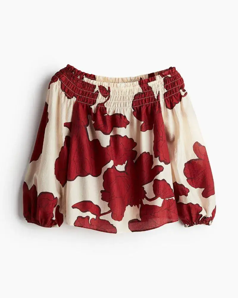 Blusa H&M talla L con estampado floral rojo - 1