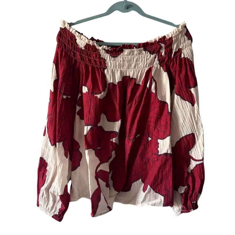 Blusa H&M talla L con estampado floral rojo - 3