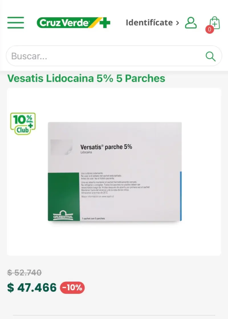 Parche de Lidocaína Versatis 5% para Dolor - 6