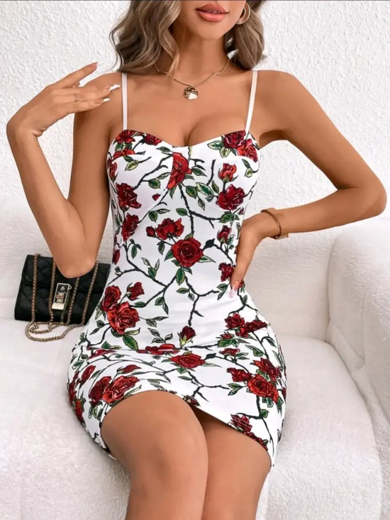 Vestido ajustado con estampado de rosas - 4