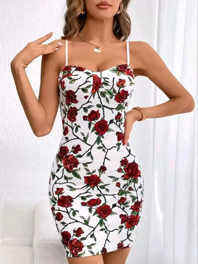 Vestido ajustado con estampado de rosas - 5
