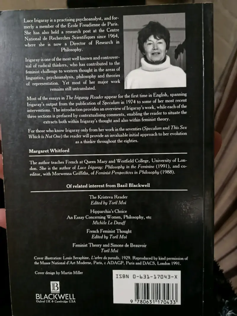 Libro 'The Irigaray Reader' editado por Margaret Whitford - 2