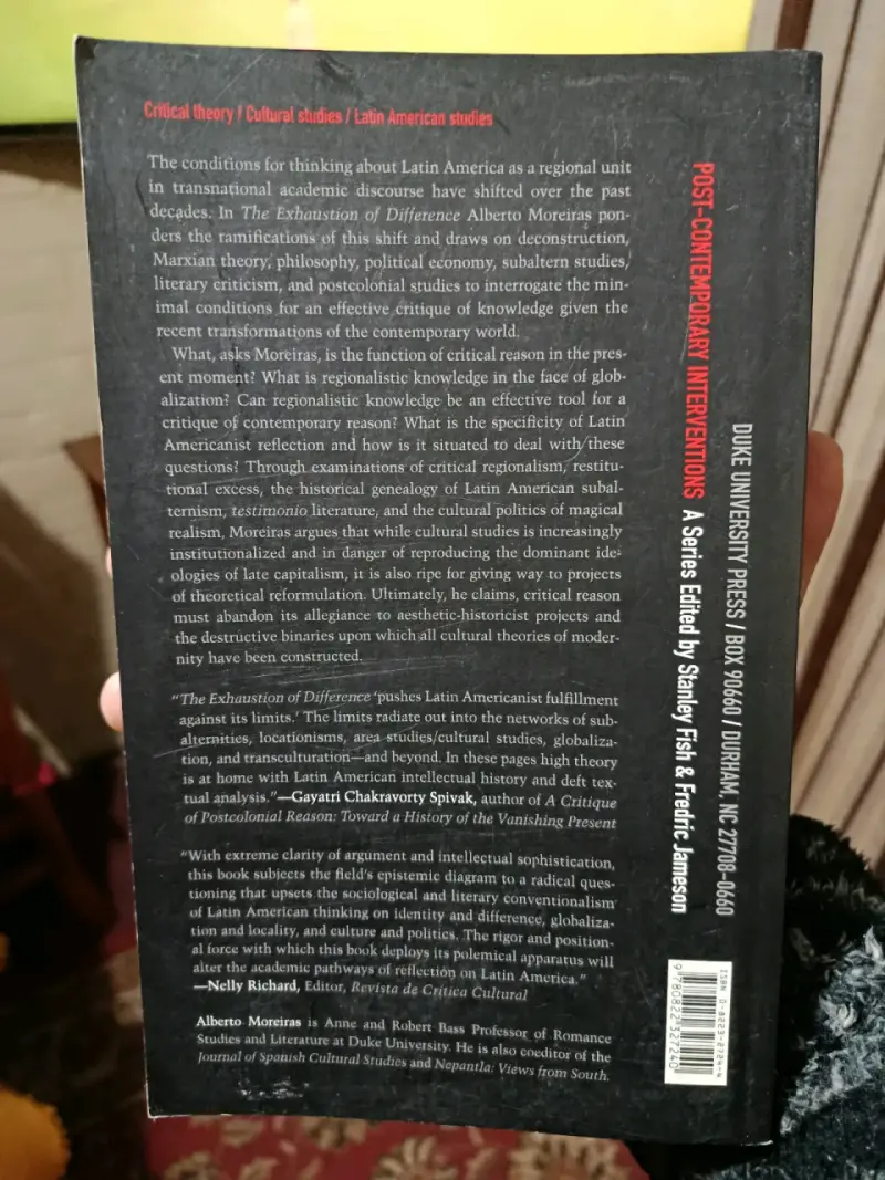 Libro 'The Exhaustion of Difference' de Alberto Moreiras - 2