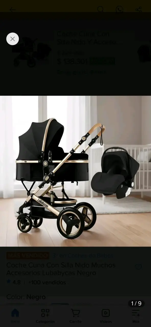 Coche cuna con silla nido Lubabycas negro - 1