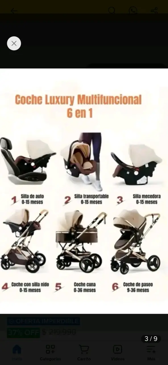 Coche cuna con silla nido Lubabycas negro - 2