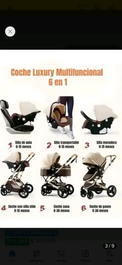Coche cuna con silla nido Lubabycas negro - miniatura 2
