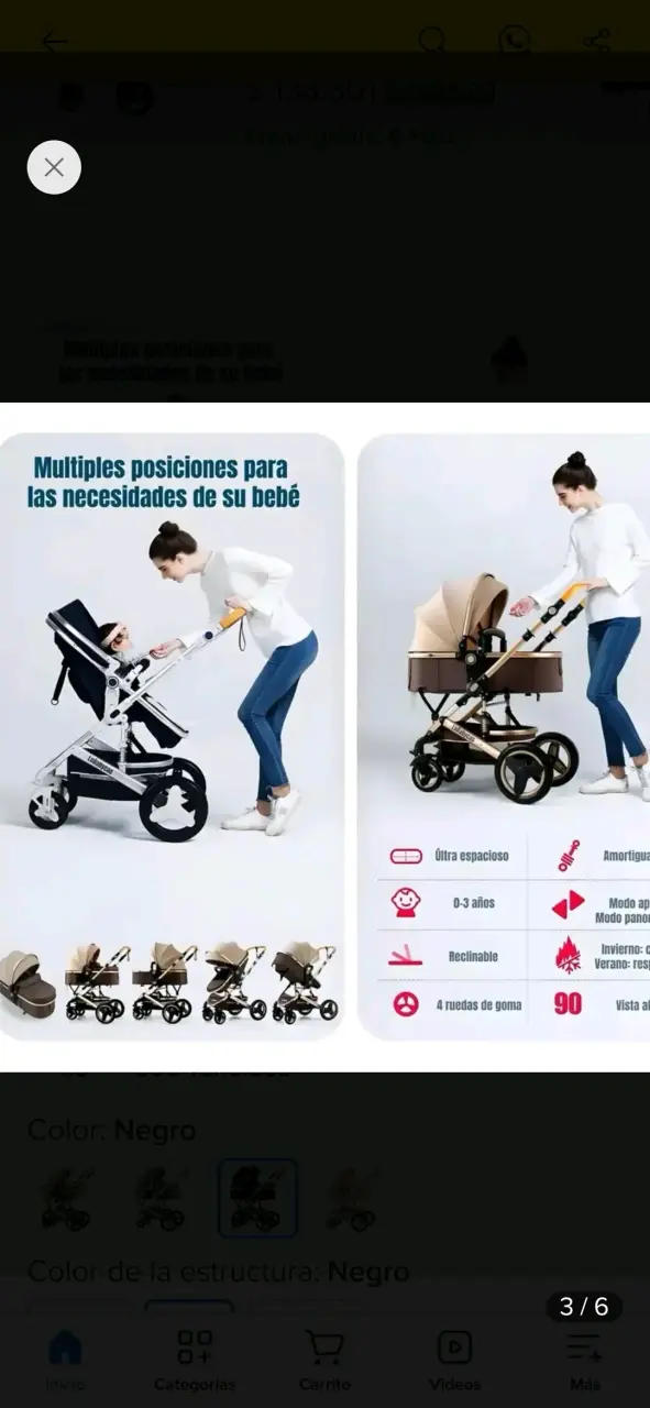 Coche cuna con silla nido Lubabycas negro - 4