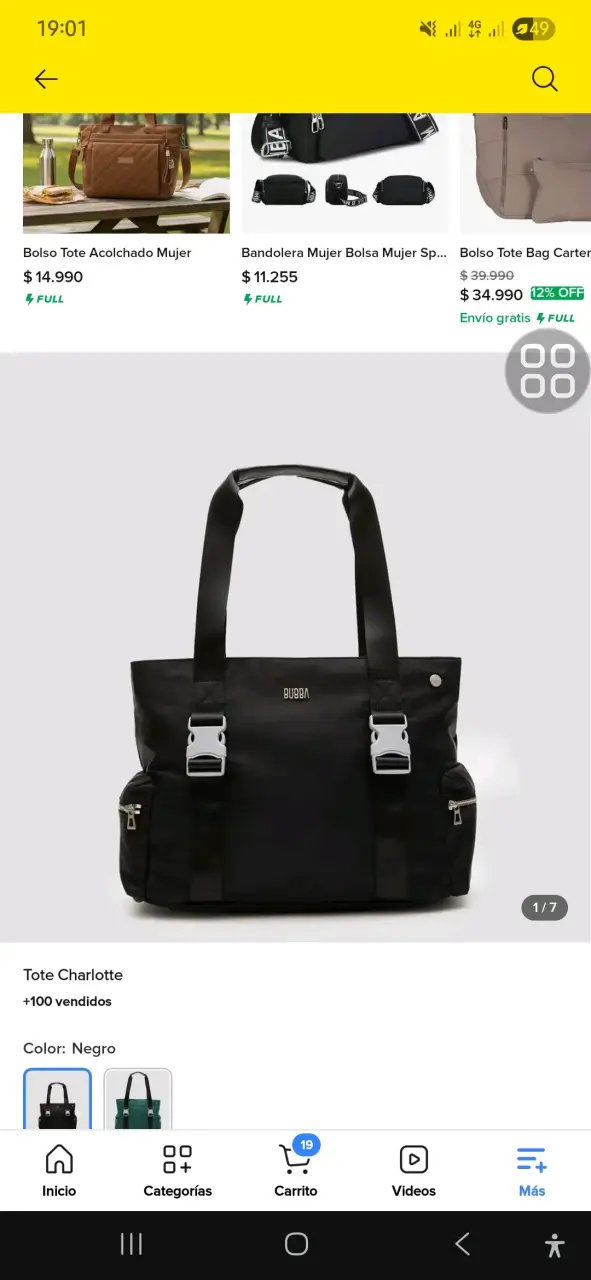 Bolso Tote Negro Bubba Charlotte Mujer