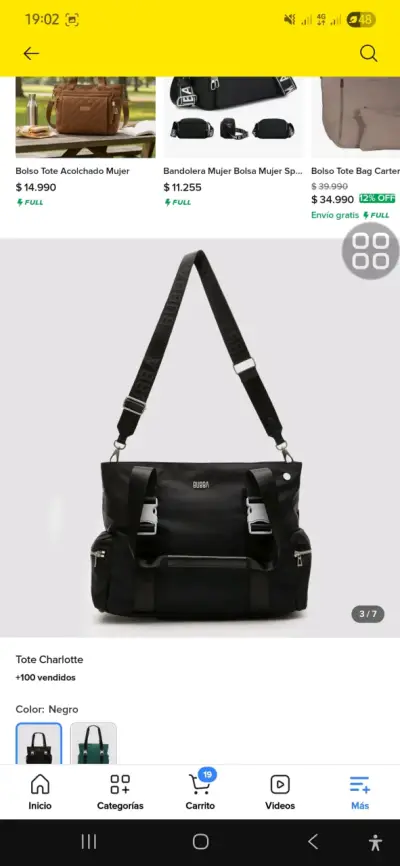 Bolso Tote Negro Bubba Charlotte Mujer - miniatura 2