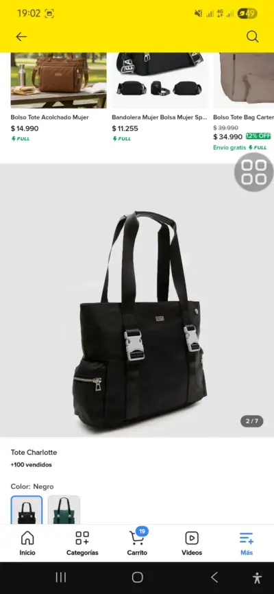 Bolso Tote Negro Bubba Charlotte Mujer - miniatura 3