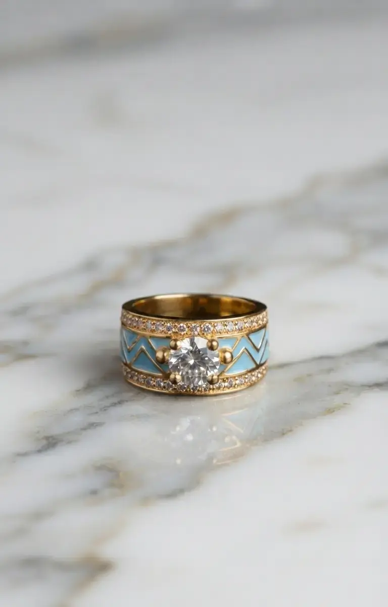 Anillo de Banda con Esmalte y Diamante - 1