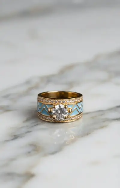 Anillo de Banda con Esmalte y Diamante - miniatura 1