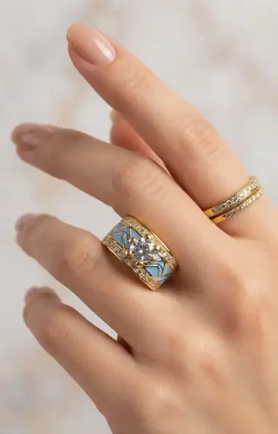 Anillo de Banda con Esmalte y Diamante - miniatura 2