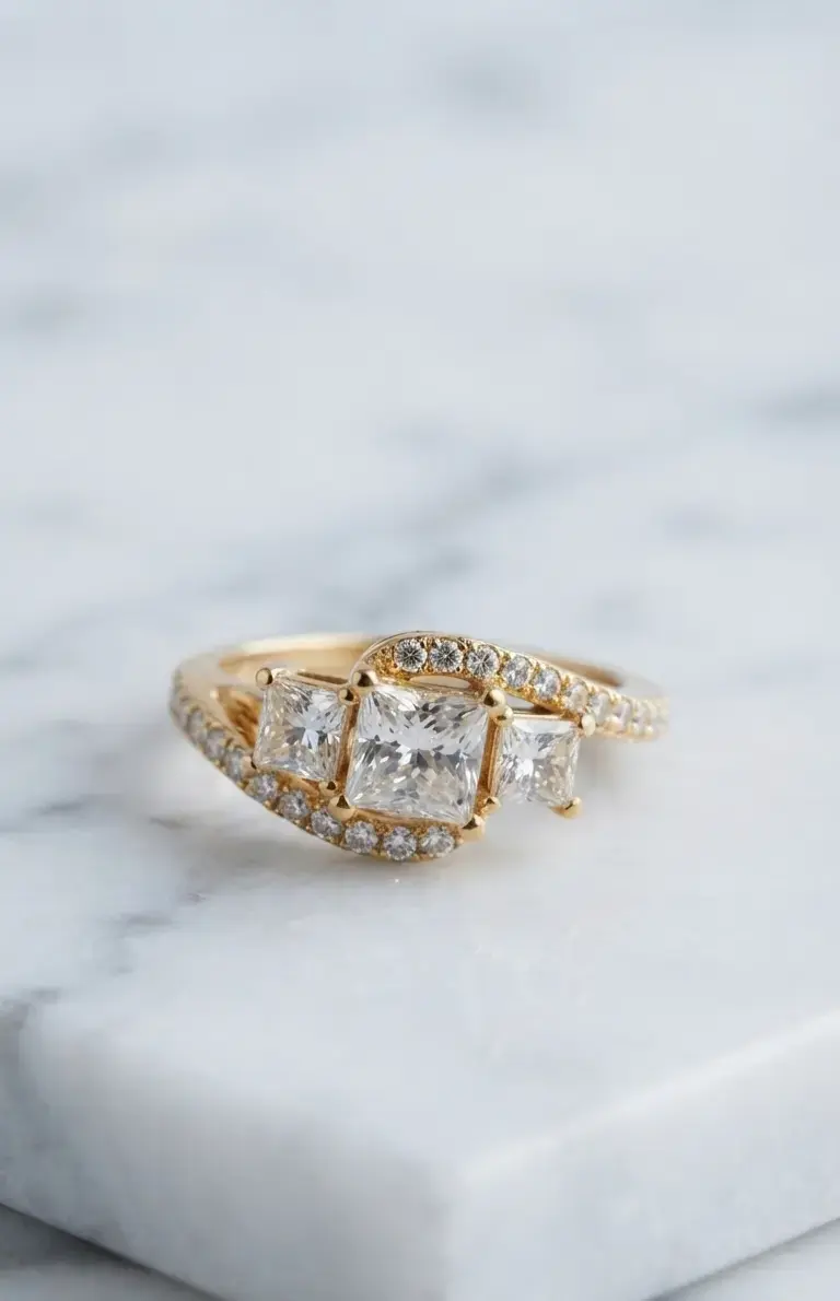 Anillo Trilogía de Circonias Cúbicas y Pavé - 1