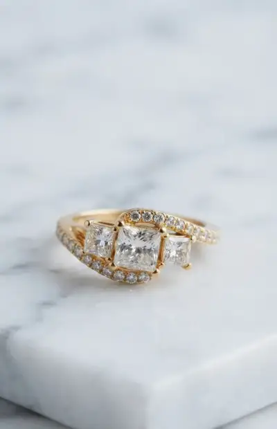Anillo Trilogía de Circonias Cúbicas y Pavé - miniatura 1
