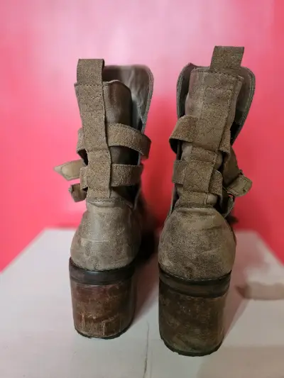 Botines de cuero marrón con tacón grueso - miniatura 4