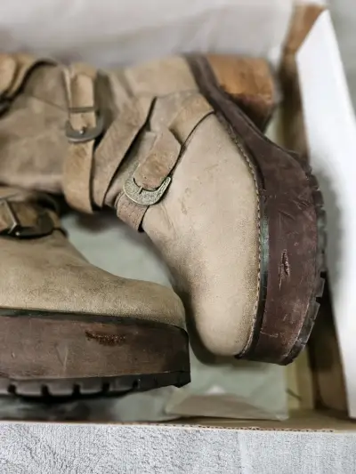 Botines de cuero marrón con tacón grueso - miniatura 6