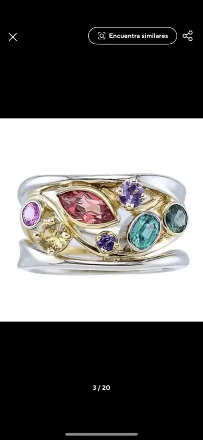 Anillo de plata brasileña con piedras multicolor - miniatura 1