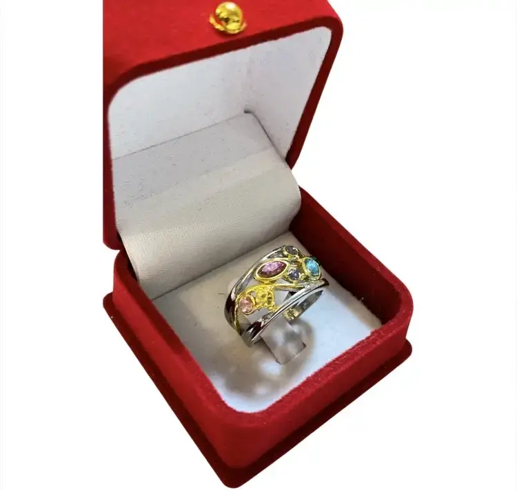 Anillo de plata brasileña con piedras multicolor - 3