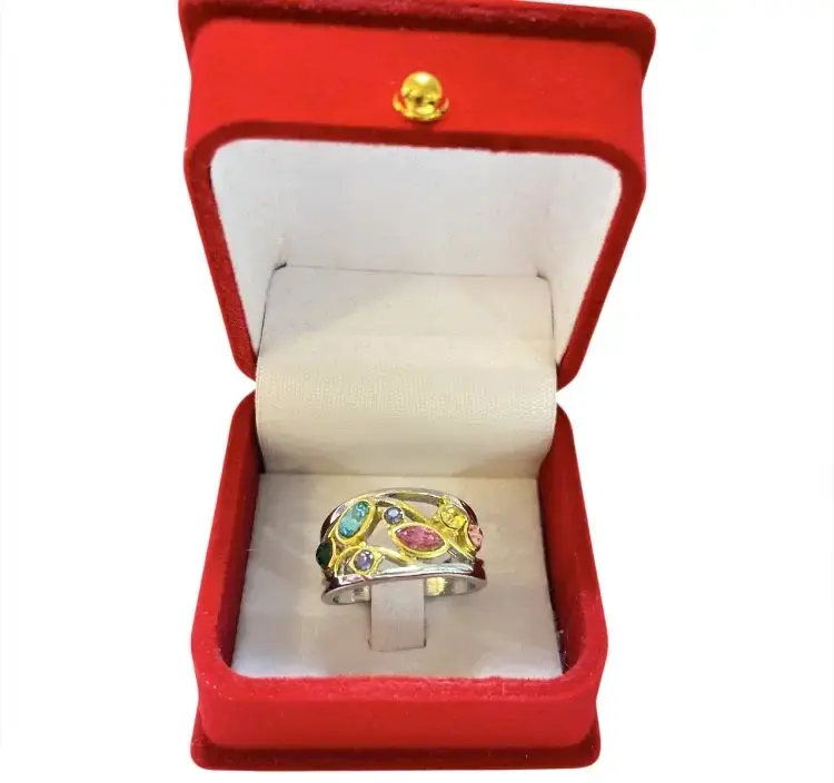 Anillo de plata brasileña con piedras multicolor - 5