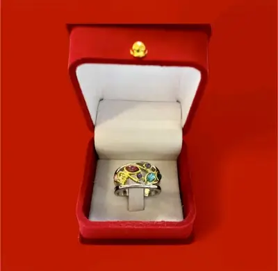 Anillo de plata brasileña con piedras multicolor - miniatura 6