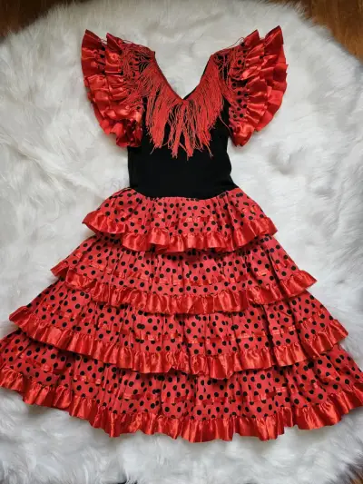 Vestido flamenco rojo con lunares y volantes - miniatura 1
