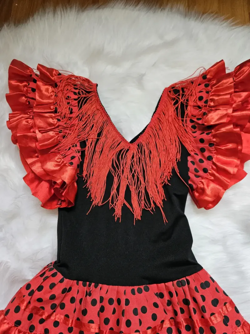 Vestido flamenco rojo con lunares y volantes - 3