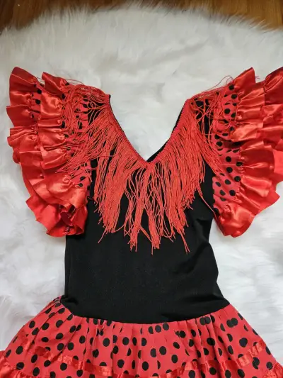 Vestido flamenco rojo con lunares y volantes - miniatura 3