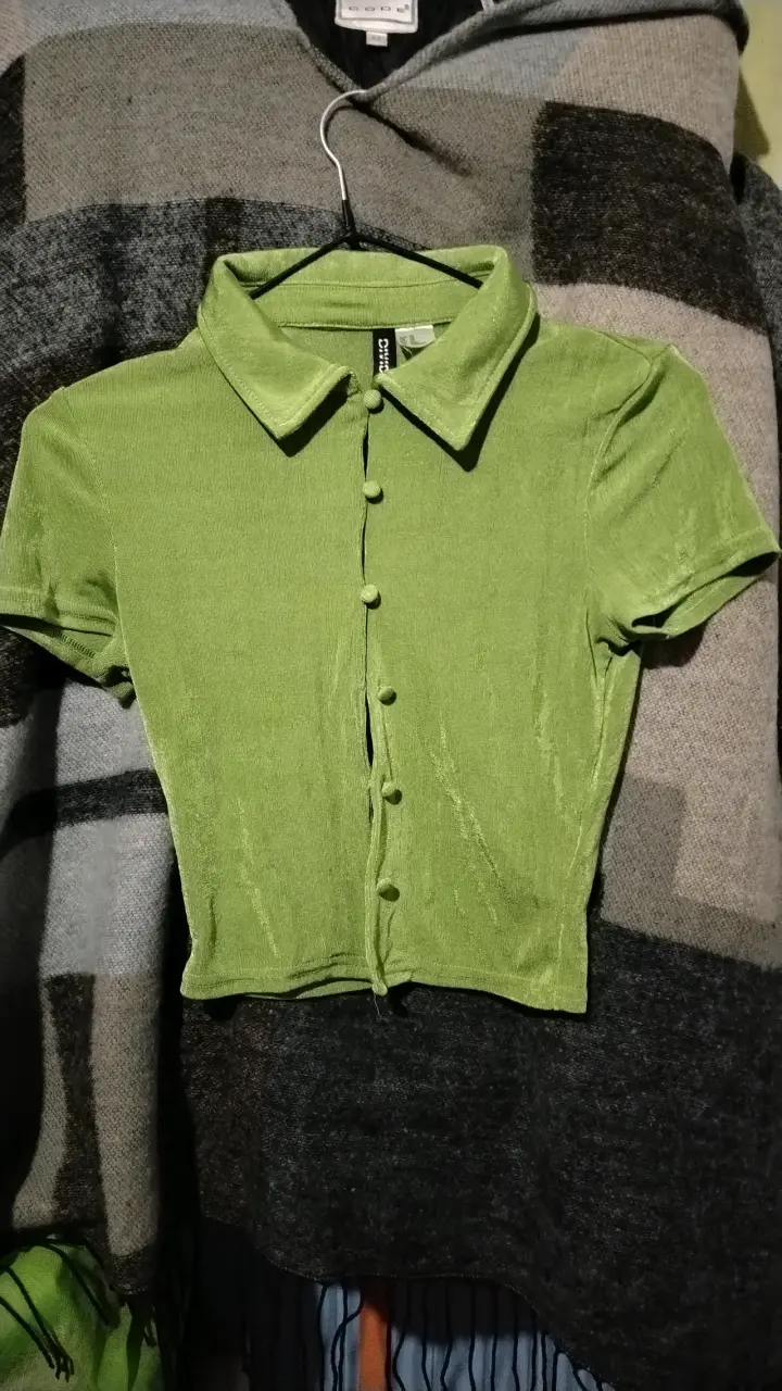 Blusa verde de terciopelo con botones