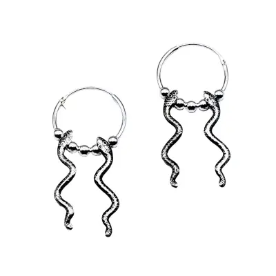 Aros de plata 925 argollas serpientes y pelotitas - miniatura 1