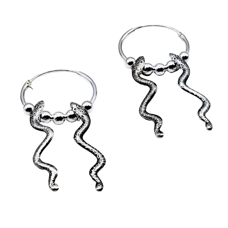 Aros de plata 925 argollas serpientes y pelotitas - 2