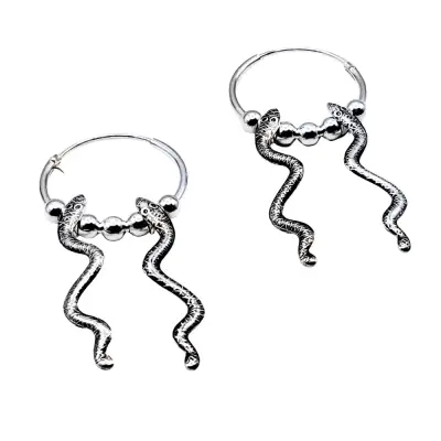 Aros de plata 925 argollas serpientes y pelotitas - miniatura 2
