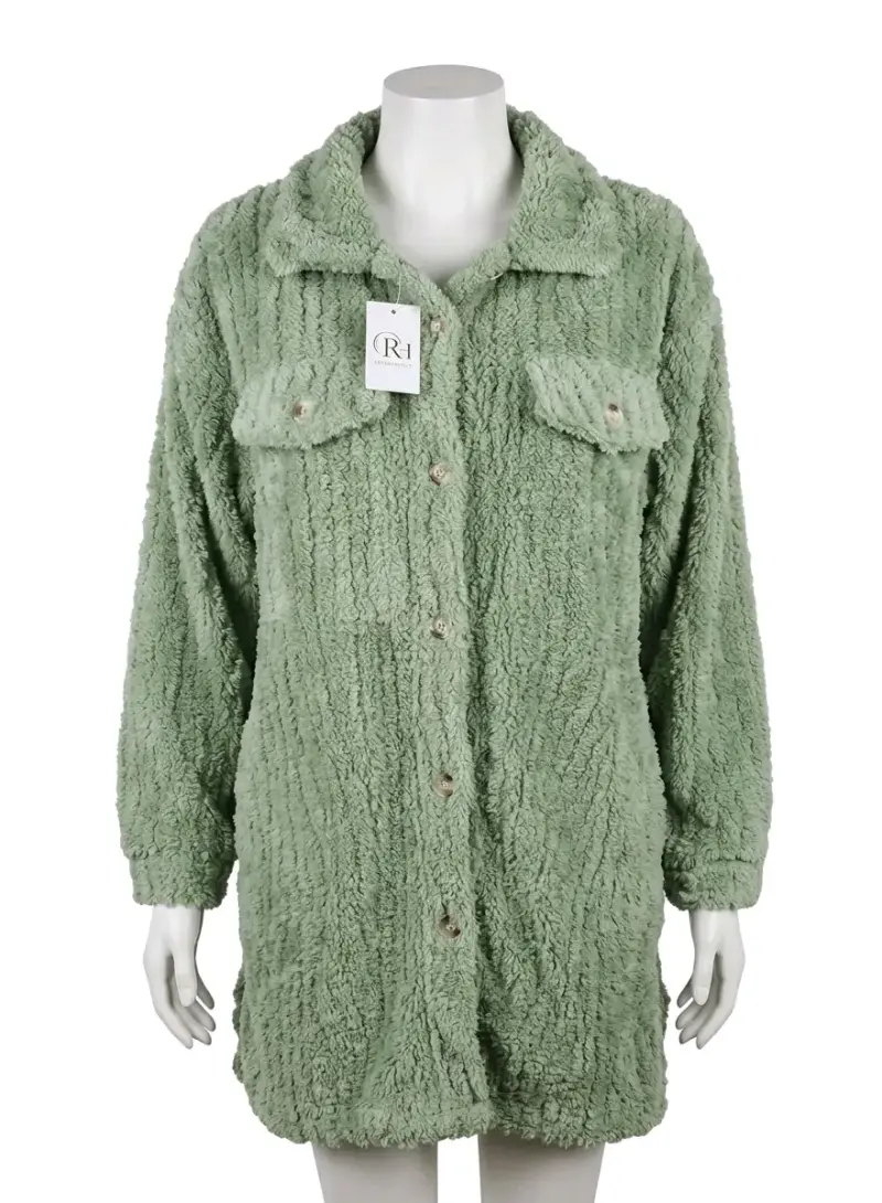 Chaqueta de felpa verde para mujer - 1