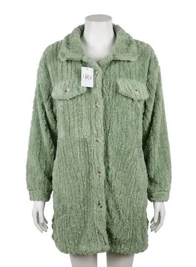 Chaqueta de felpa verde para mujer - miniatura 1