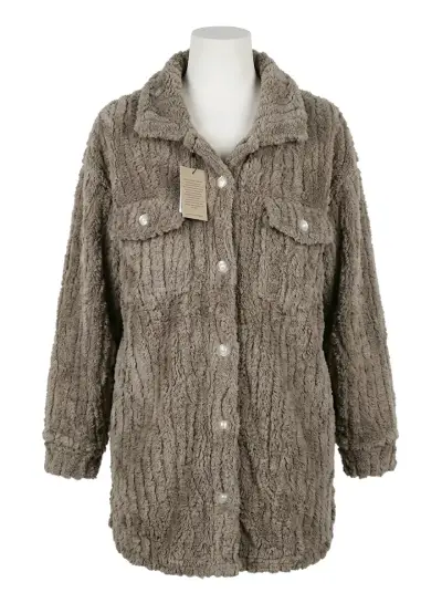 Chaqueta de felpa verde para mujer - miniatura 2