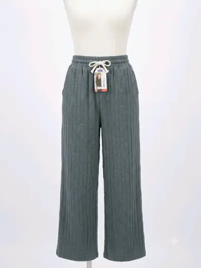 Pantalones de punto gris para mujer con cordón - miniatura 1