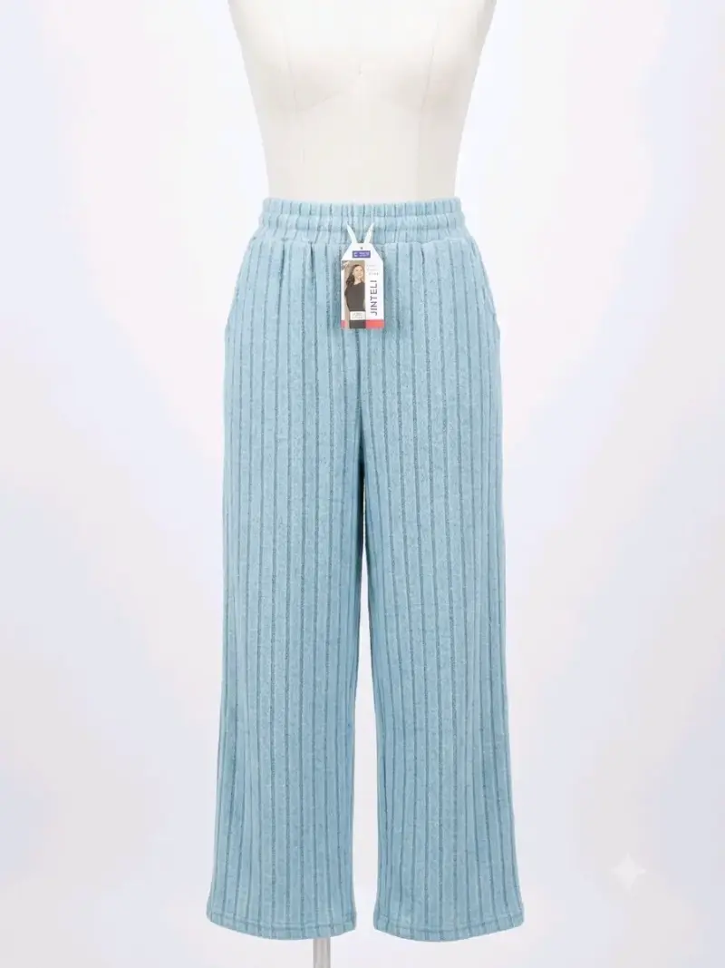 Pantalones de punto gris para mujer con cordón - 2