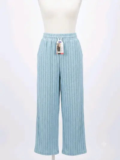 Pantalones de punto gris para mujer con cordón - miniatura 2