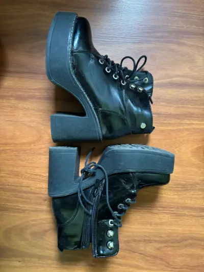 Botines de charol negro con plataforma - miniatura 1