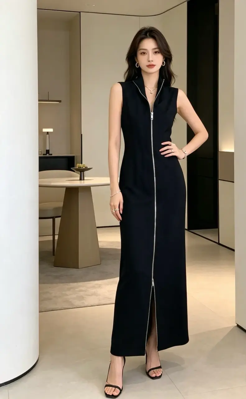 Vestido Zara largo negro sin mangas con cierre - 2