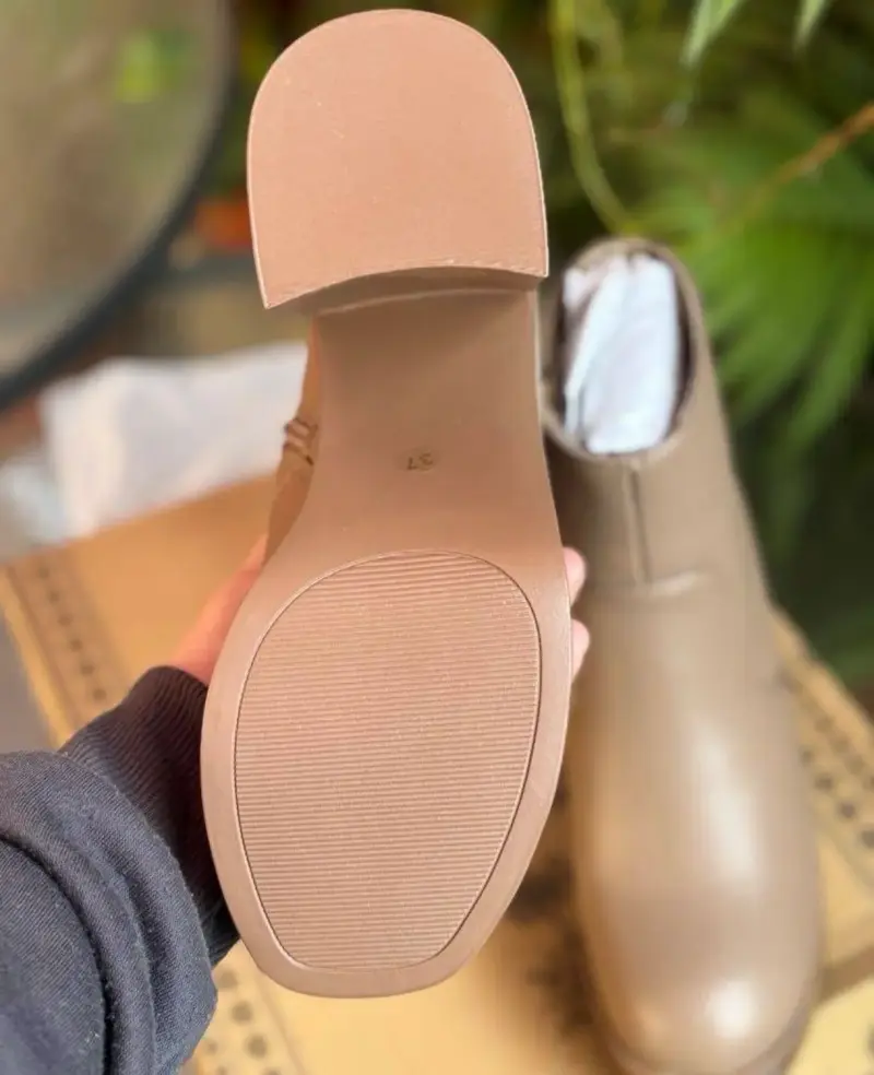 Botines de cuero beige con plataforma - 5
