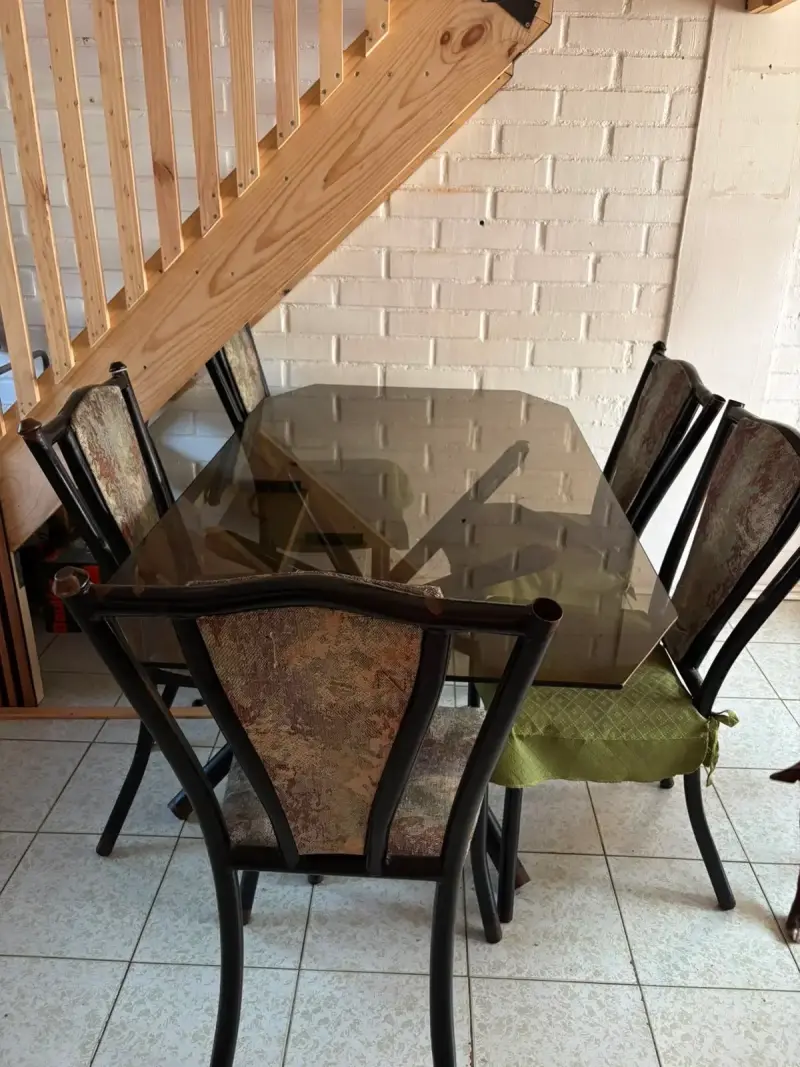 Juego de comedor de vidrio con 6 sillas - 1