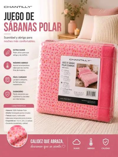Juego de sábanas polar estampadas Chantilly 2 plazas - miniatura 2