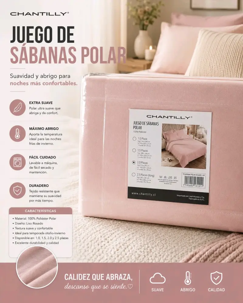 Juego de sábanas polar estampadas Chantilly 2 plazas - 4